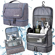 Travel cosmetic bag ogranizer with hook large unisex waterproof grey