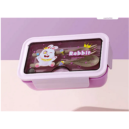 Pusdienu kaste ar nodalījumiem un galda piederumiem skolai un darbam, violeta