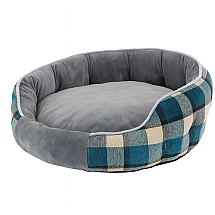 ROUND PET BED M BLUE CHECK (20)