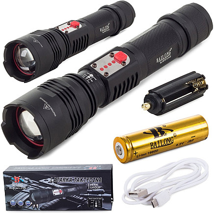 Bailong militārā LED lukturis ar CREE XM-L T6, USB uzlāde, modelis W767