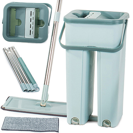 Rotary flat mop two-chamber wringer bucket