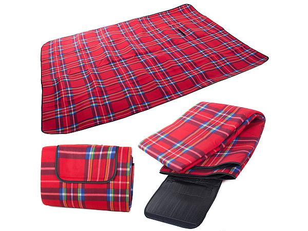 Liela ūdensizturīga piknika sega ar izolāciju XXL 150x200cm, sarkani rūtaina