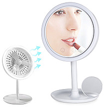 Cosmetic make-up mirror with led fan