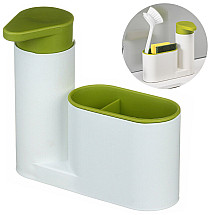 Virtuves organizators ar šķidrās ziepes dozatoru