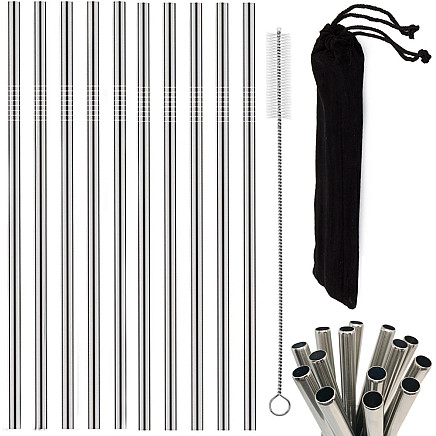 Metāla Dzērienu Kokteiļu Salmiņi Komplekts 10 gb., Sudrabs