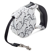 Automātiska suņu pavada ar bloķēšanas funkciju 5m 15kg balta ar lilijām