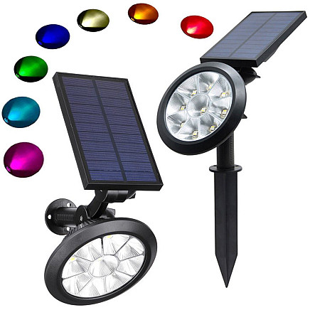 Saules dārza lampa ar RGB LED, krāsaina, ārējā, balta