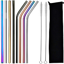 Atkārtoti lietojamu metāla dzērienu kokteiļu salmiņu komplekts - 8 gab.