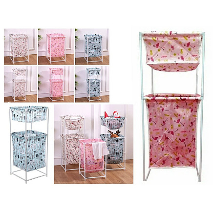 Laundry basket double shelf linen clothes basket