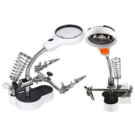 Third hand soldering kit magnifying glass holder led