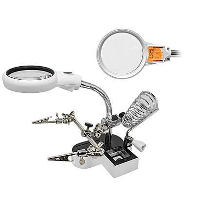 Third hand soldering kit magnifying glass holder led