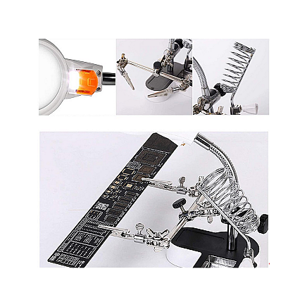 Third hand soldering kit magnifying glass holder led