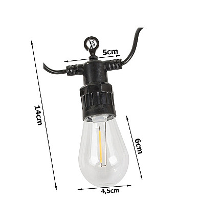 Dārza gaismas virtene ar 15 LED spuldzēm, silti balta, 15 m
