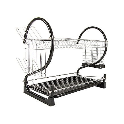 Divu Līmeņu Trauku Žāvētājs ar Glāžu Turētāju, Melns