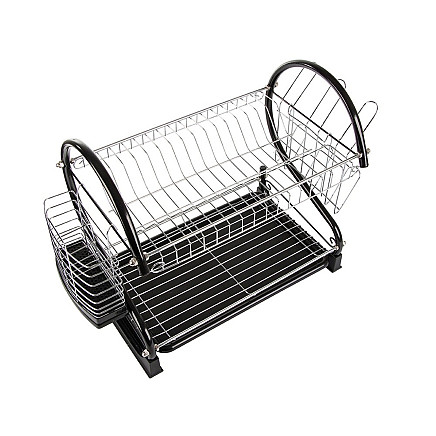 Divu Līmeņu Trauku Žāvētājs ar Glāžu Turētāju, Melns