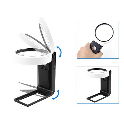 Folding jewellers magnifying glass 10x 25x 6 led 2 uv scale