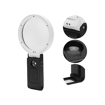 Folding jewellers magnifying glass 10x 25x 6 led 2 uv scale