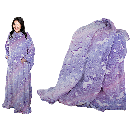 Blanket with sleeves fleece warm sweatshirt dressing gown neon