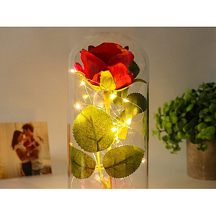 Mūžīgā Roze Stikla Kupolā ar LED Apgaismojumu - 5907451350706 Mūžīgā Roze Stikla Kupolā ar LED Apgaismojumu