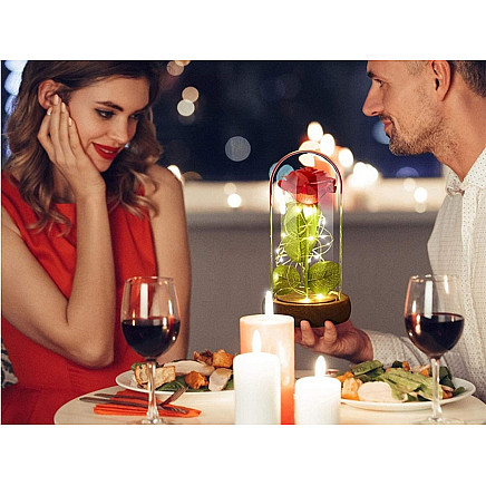 Mūžīgā Roze Stikla Kupolā ar LED Apgaismojumu - 5907451350706 Mūžīgā Roze Stikla Kupolā ar LED Apgaismojumu