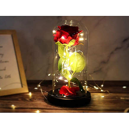 Mūžīgā Roze Stikla Kupolā ar LED Apgaismojumu - 5907451350706 Mūžīgā Roze Stikla Kupolā ar LED Apgaismojumu