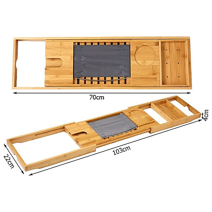 Bath shelf adjustable large bamboo spa overlay