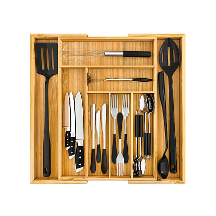 Drawer insert kitchen cutlery organiser bamboo 8 compartments xl