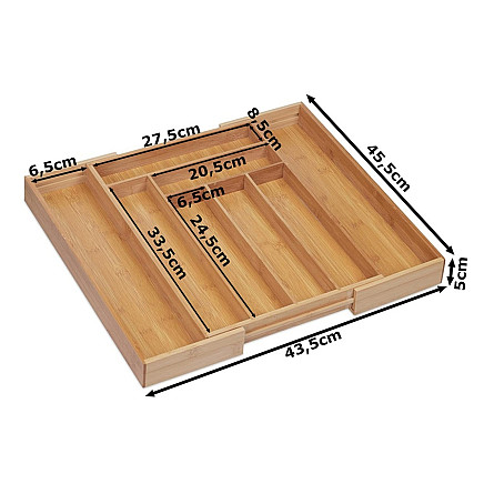 Drawer insert kitchen cutlery organiser bamboo 8 compartments xl