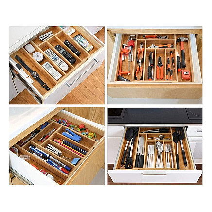 Drawer insert kitchen cutlery organiser bamboo 8 compartments xl