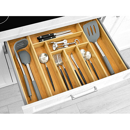 Drawer insert kitchen cutlery organiser bamboo 8 compartments xl