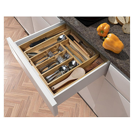 Drawer insert kitchen cutlery organiser bamboo 8 compartments xl