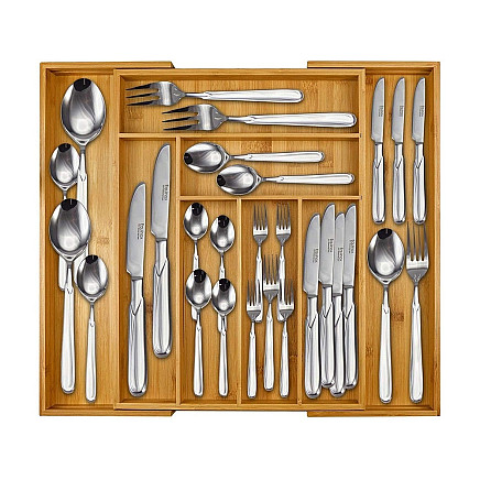 Drawer insert kitchen cutlery organiser bamboo 8 compartments xl