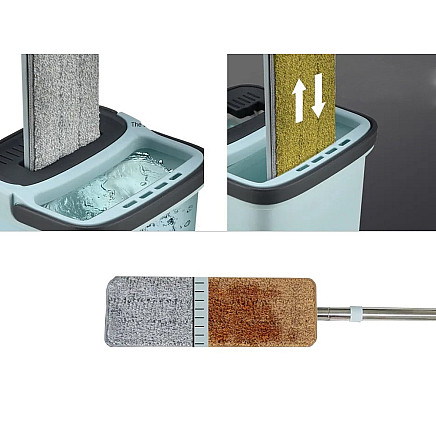 Flat mop with wringer wringer two-chamber floor mop 3x pads