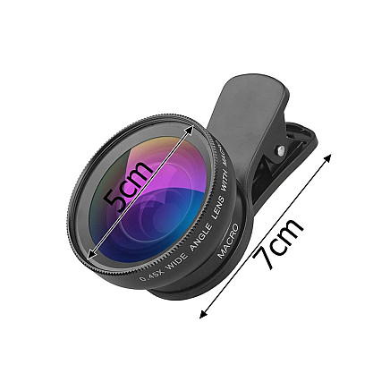 Smartphone lens 2in1 0.45x 12.5x macro clip-on camera