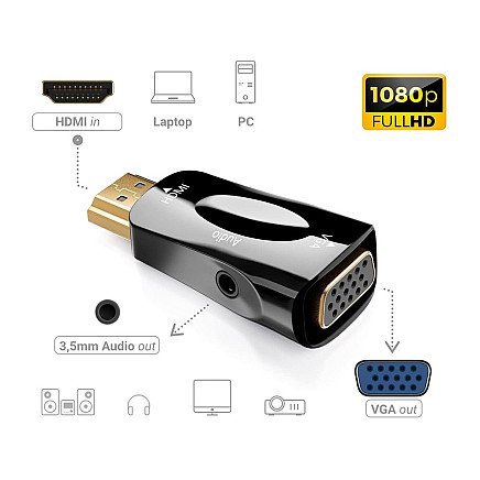 HDMI uz VGA adapteris ar audio mini jack