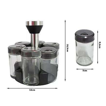 Spice organiser rotary glass containers 6 pieces spice salt