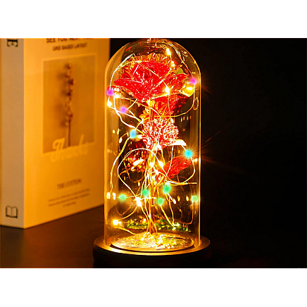 Everlasting rose in glass gift led rgb luminous red glass for the occasion