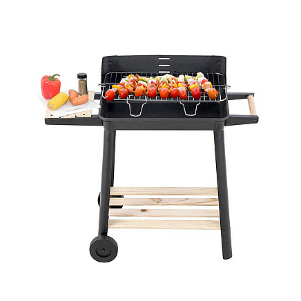 Garden grill large charcoal bbq adjustable grate shelves wheels portable