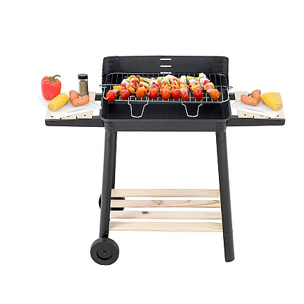 Garden grill large charcoal bbq adjustable grate shelves wheels portable