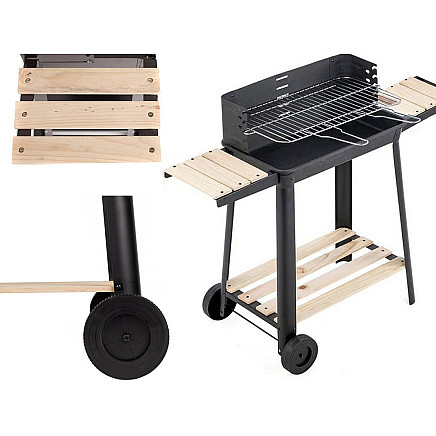 Garden grill large charcoal bbq adjustable grate shelves wheels portable