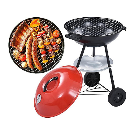 Charcoal garden briquette grill wheels round lid lockable portable