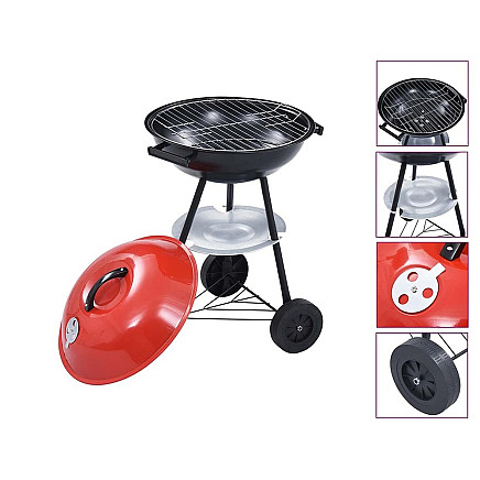 Charcoal garden briquette grill wheels round lid lockable portable