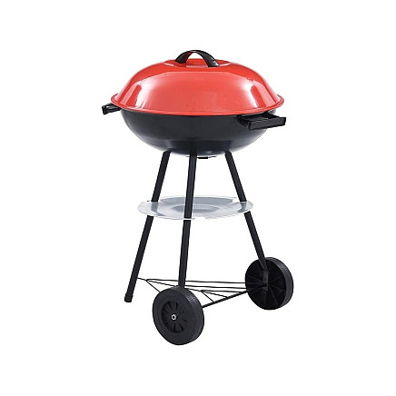 Charcoal garden briquette grill wheels round lid lockable portable