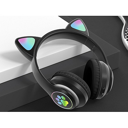 Wireless headphones bluetooth radio fm mp3 cat ears led backlight