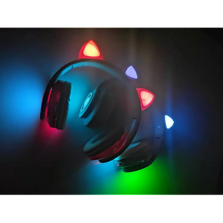 Wireless headphones bluetooth radio fm mp3 cat ears led backlight