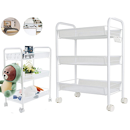 Bathroom shelf kitchen cabinet on wheels metal rack three levels 3