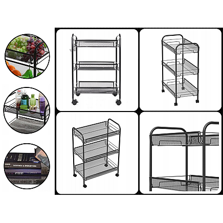 Bathroom shelf kitchen cabinet on wheels metal rack three levels 3