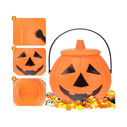 Liels Helovīna ķirbja spainītis konfektēm, katliņš saldumiem, oranžs