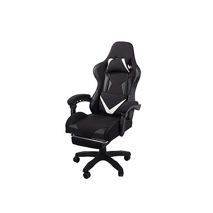 Grozāms spēļu krēsls ar izvelkamu kāju balstu, melns