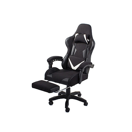 Grozāms spēļu krēsls ar izvelkamu kāju balstu, melns